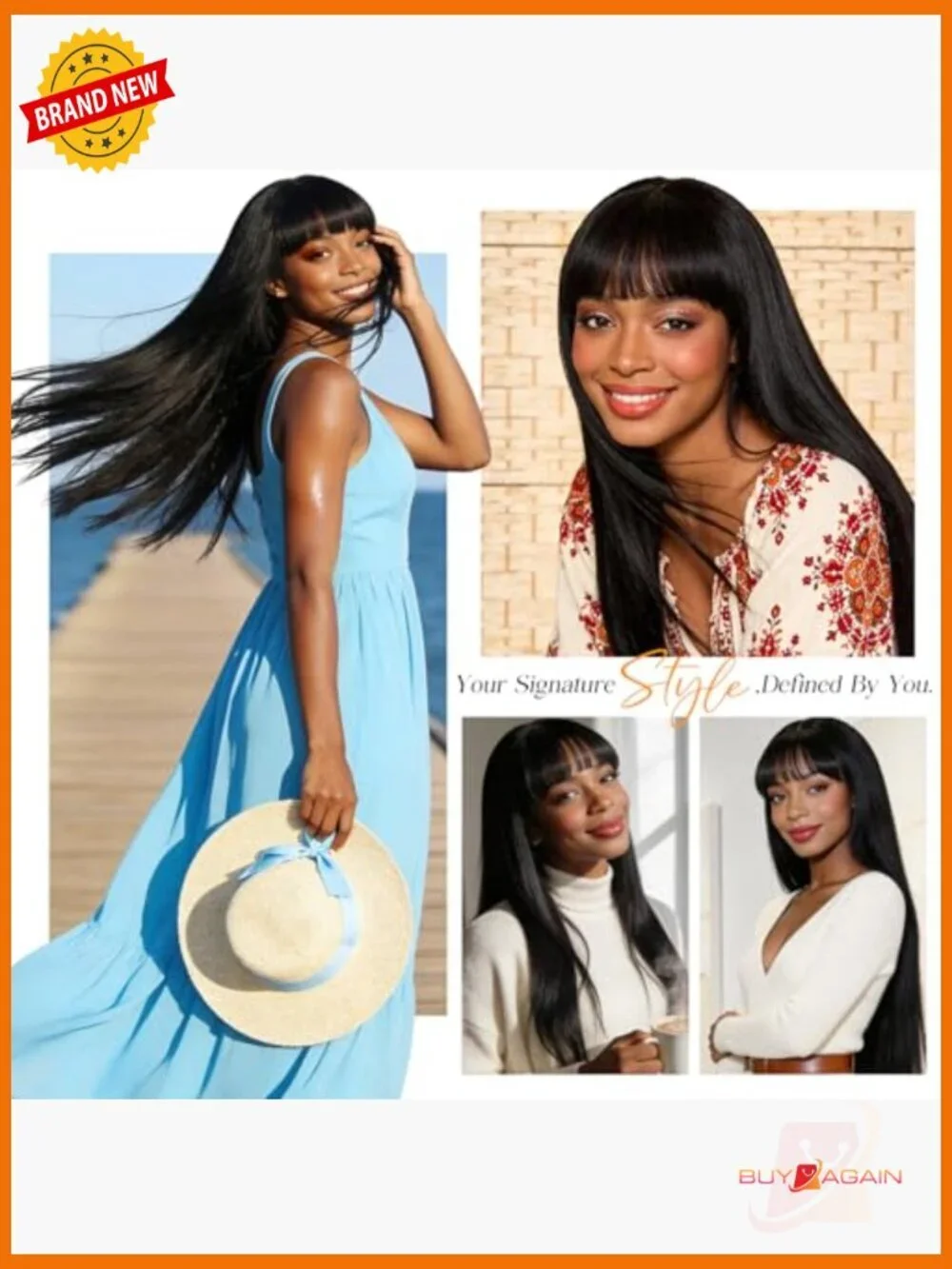 250 Density HD Lace Front Wig Human Hair Straight Wear Go Glueless Bangs